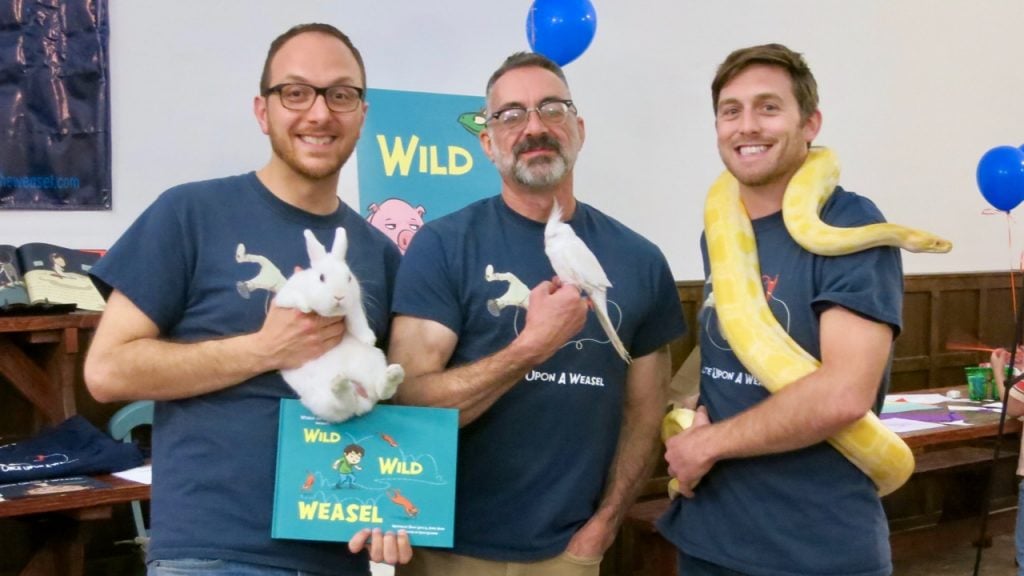 Salvo, James, and Dave with animals from Wild Wild Weasel.